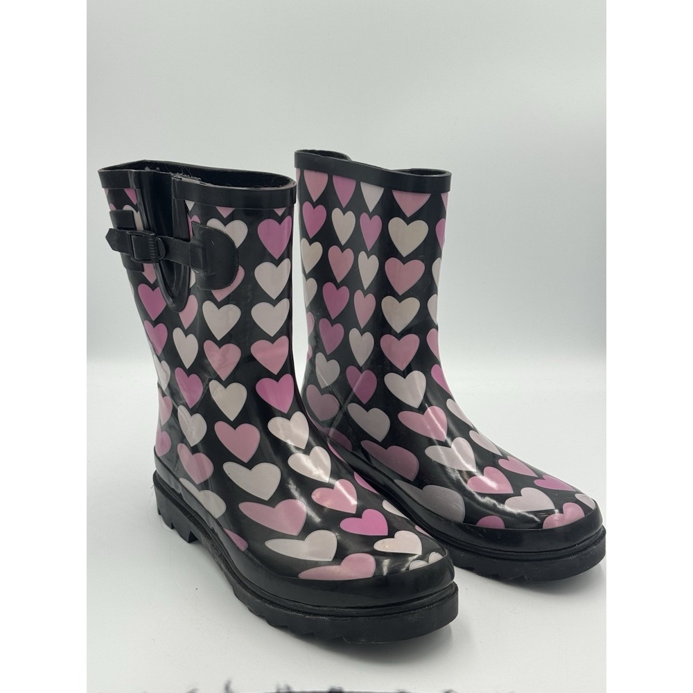 Lil Bumper Black Rain Boots With Hearts Size 5